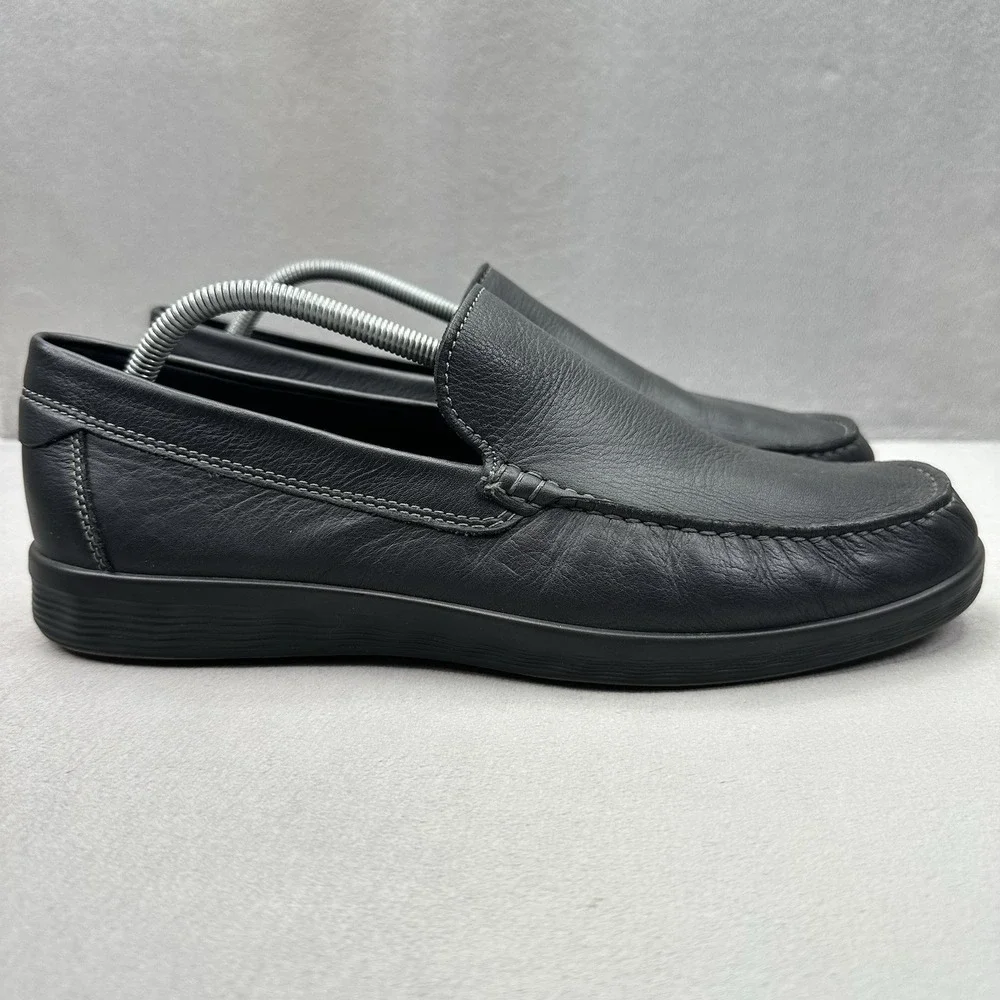 Mens 11-11.5 / EU 45 ECCO S Lite Moc Moccasin Black Leather Slip-On Comfort Shoe